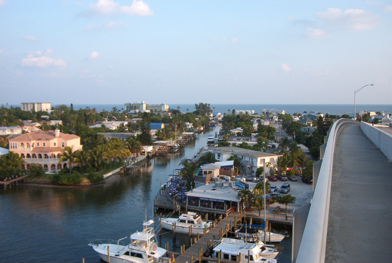 Fort Myers Beach, FL: View from Matanzas Pass Bridge looking towards the Gulf of Mexico.....