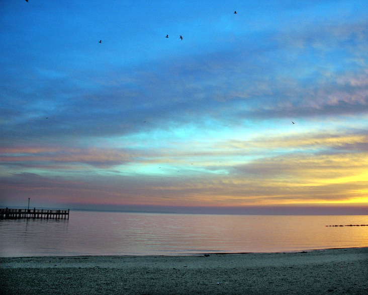 Colonial Beach, VA Town Pier at sunrise in December photo, picture