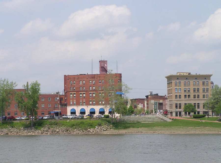 Marietta, OH: Historic Lafayette Hotel and downtown as seen from across the Ohio River
