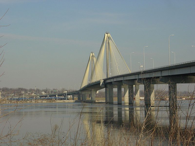 Alton, IL: View of Clark Bridge to Alton from Missouri side of Mississippi