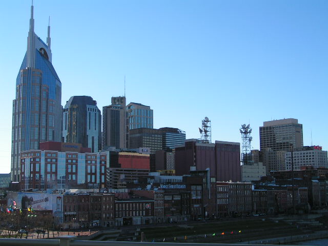Nashville-Davidson, TN: Skyline from Shelby Street Pedestrian Bridge