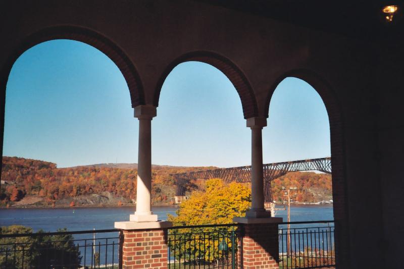 Poughkeepsie, NY: Overlooking the Hudson River with the railroad bridge in the backround