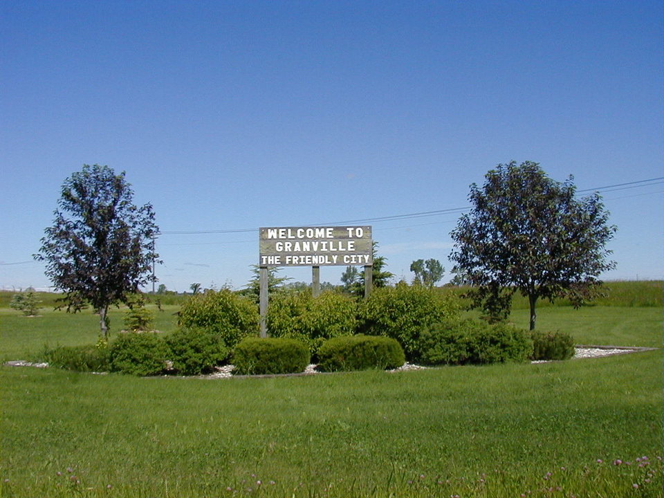 Granville, ND: Entrance sign photo, installed by volunteers (Granville Tree Committee)