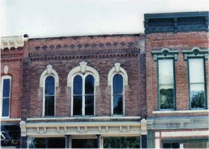 Rushville, IL windows on the South Side of the square upper story