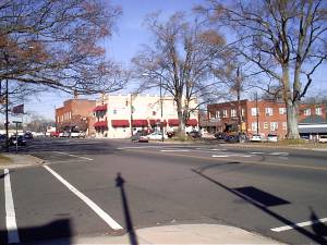 Mocksville, NC: a shot of the main street and the "square" in Mocksville