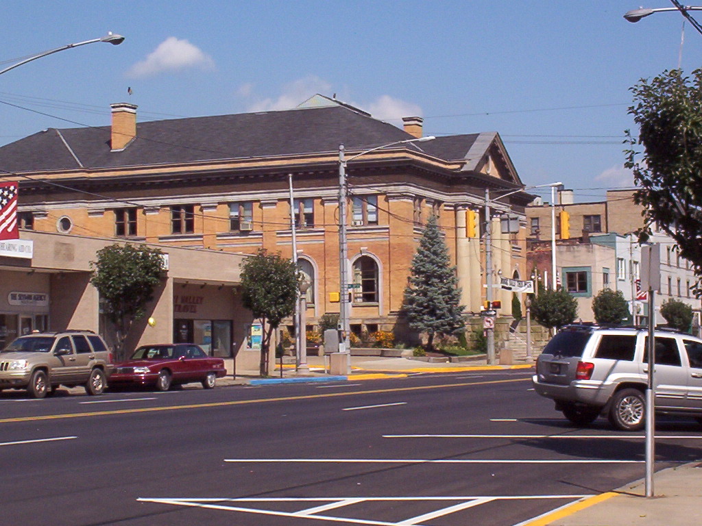 Beaver Falls, PA: 7th Ave. with Carnegie Library across the St. Fall 2004