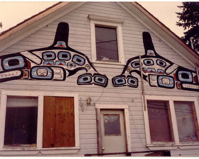 Angoon, AK: Angoon, Alaska, home painted with Tlingit symbols. Taken August 1988.