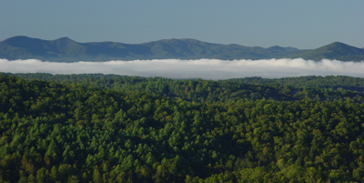 Murphy, NC: This is a misty morning panorama of Five Forks
