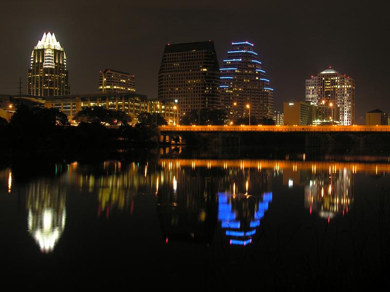 Austin, TX: Downtown Austin at Night from South Bank of Town Lake
