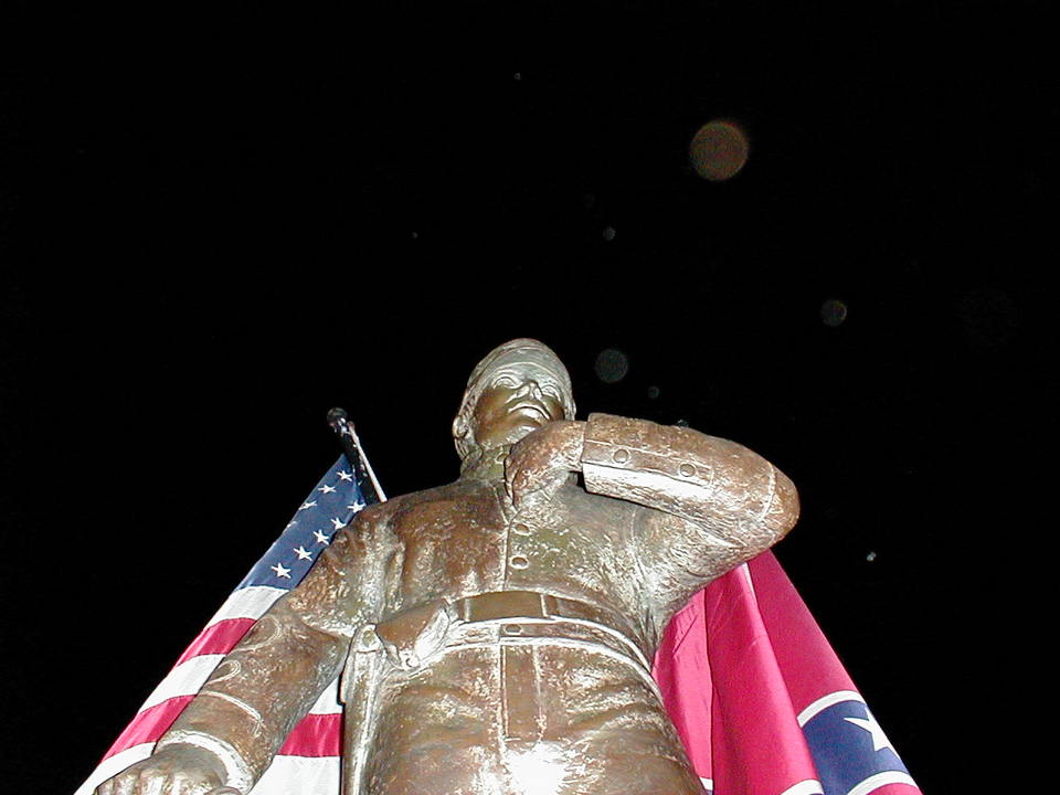 Double Springs, AL: Night view of the civil war statue in Double Springs.