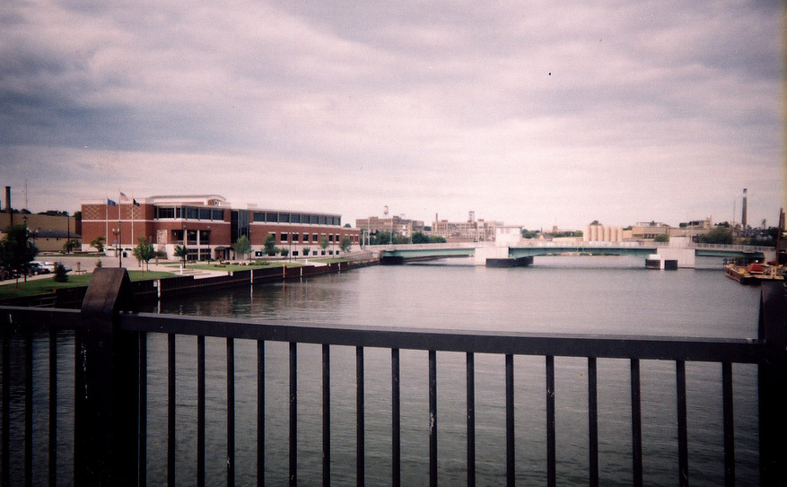 Manitowoc, WI: from draw bridge facing west towards City Hall