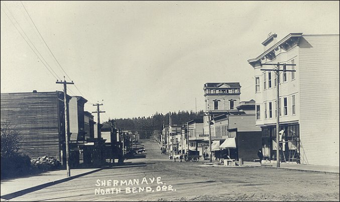 North Bend, OR: Copied from an old photo showing showing Sherman Avenue looking south