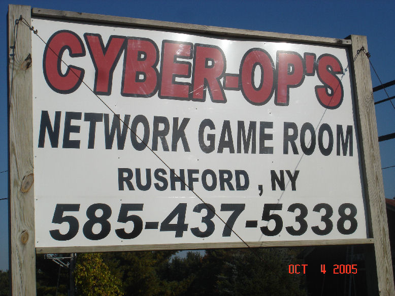 Rushford, NY: Sign: Cyber Ops, Network Gameroom, Rushford, NY