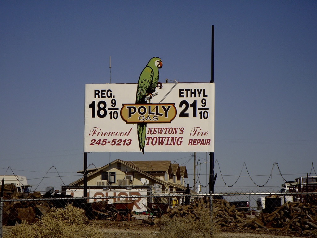 Barstow, CA: Polly Gas sign - Taken in Nov. or 2005 - North of Barstow on Rt. 66