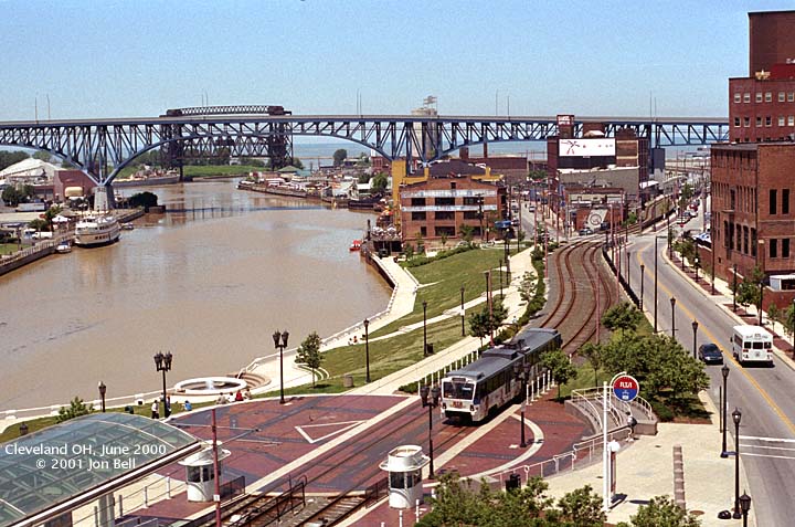 Cleveland, OH: View of Cuyahoga, Flats and Waterfront Line
