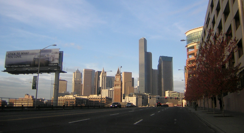 Seattle, WA: driving into Seattle on a late afternoon in fall.