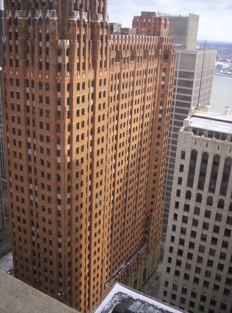 Detroit, MI: View of the Guardian Building from the 34th floor of the Penobscot Building.