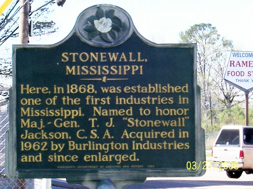Stonewall, MS: Historic Marker for Stonewall