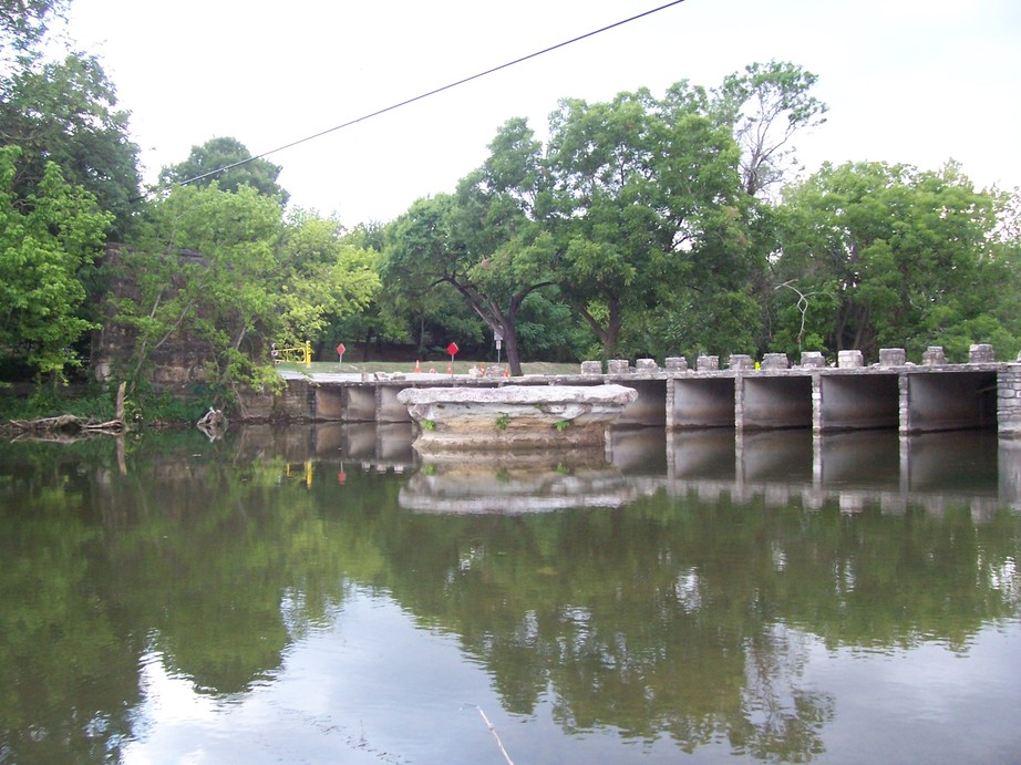 Round Rock, TX: Brushy Creek and the Round Rock with Chisholm Trail Road in the Background