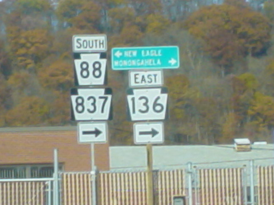 New Eagle, PA: The crossroads of Rtes. 88, 837, and 136 at border with Monongahela