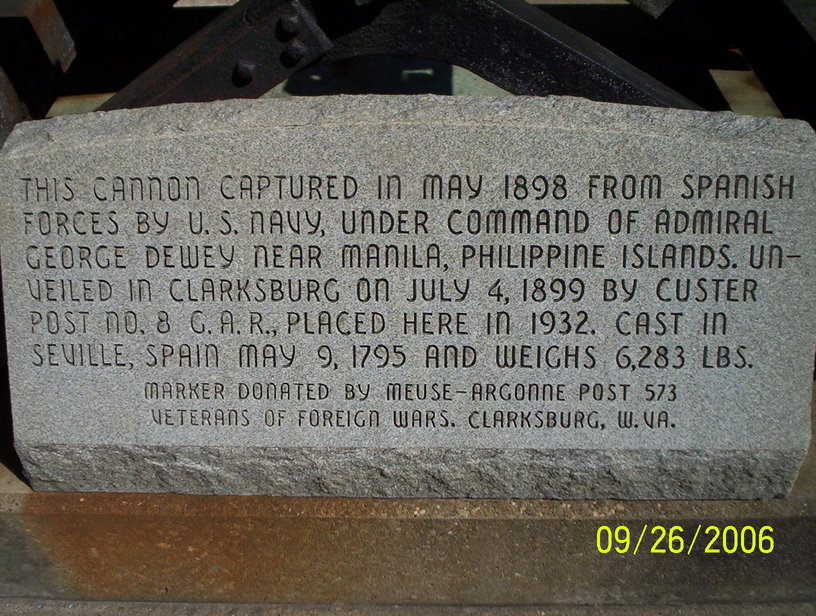 Clarksburg, WV: Plaque for war cannon