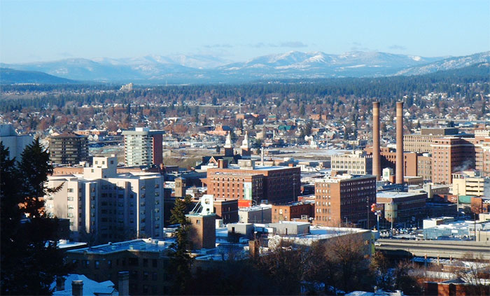 Spokane, WA: View of west end of Downtown Spokane from the South Hill.