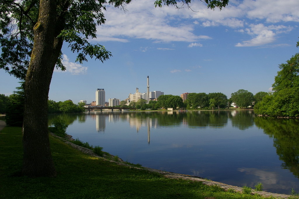Rochester, MN: View of Downtown Rochester over Silver Lake