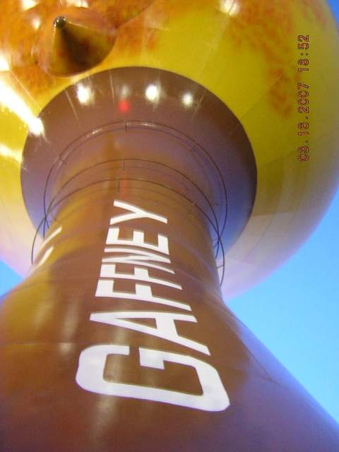 Gaffney, SC: Close-up of the Peachoid at Dusk