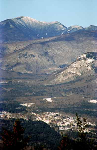 Bartlett, NH: 4,680 foot Mt Carrigan towers above Bartlett Village as seen from Attitash Ski Area