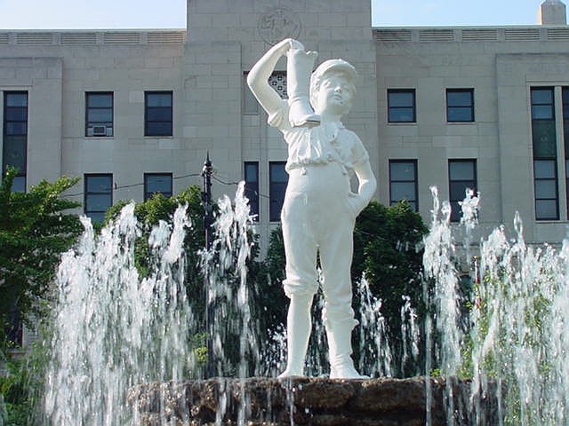 Sandusky, OH: Downtown Sandusky, OH park. Famous "Boy With A Boot" fountain. July 2001.