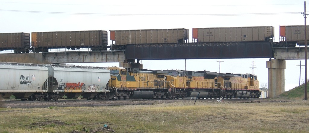 Grand Island, NE: Over/Under A Burlington Northern train passes above a Union Pacific, just east of downtown