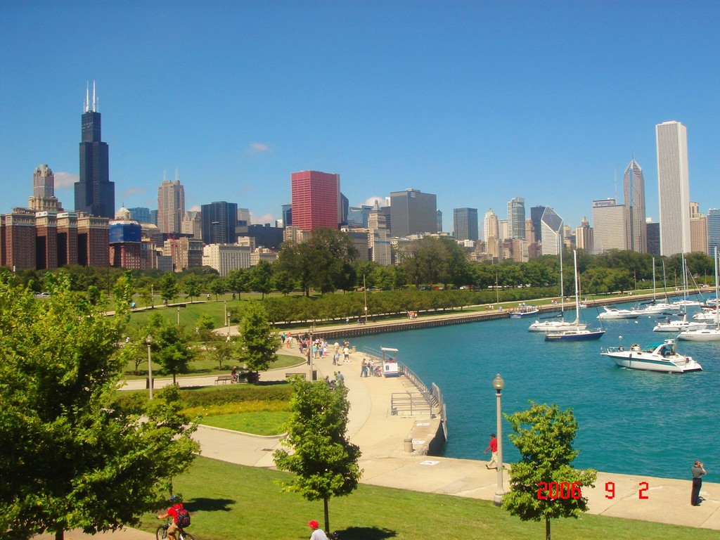 Chicago, IL: Chicago, view of Navy Pier and marina