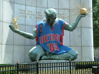 Detroit, MI: "Spirit of Detroit" statue during Pistons Finals Games