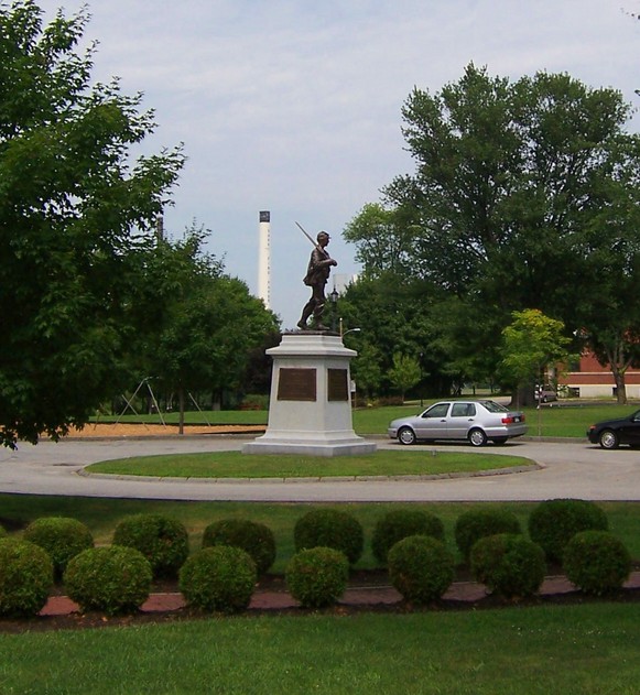 Westbrook, ME: Monument at Riverbank Park with Sappi Mill in background