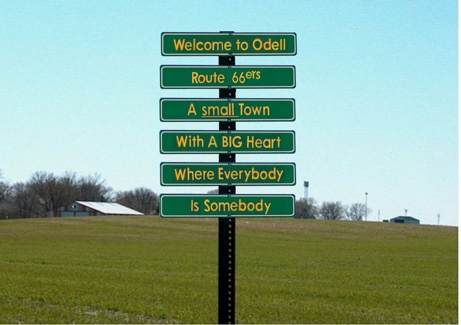 Odell, IL: welcoming signs on Rt 66 Retouched