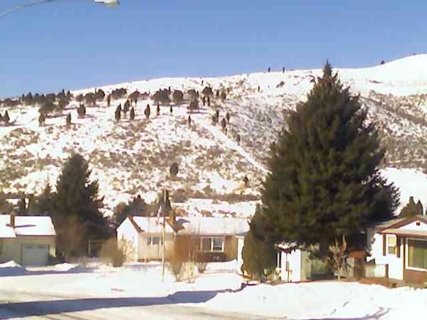 Soda Springs, ID: Snow on the beautiful S hill in Soda Springs