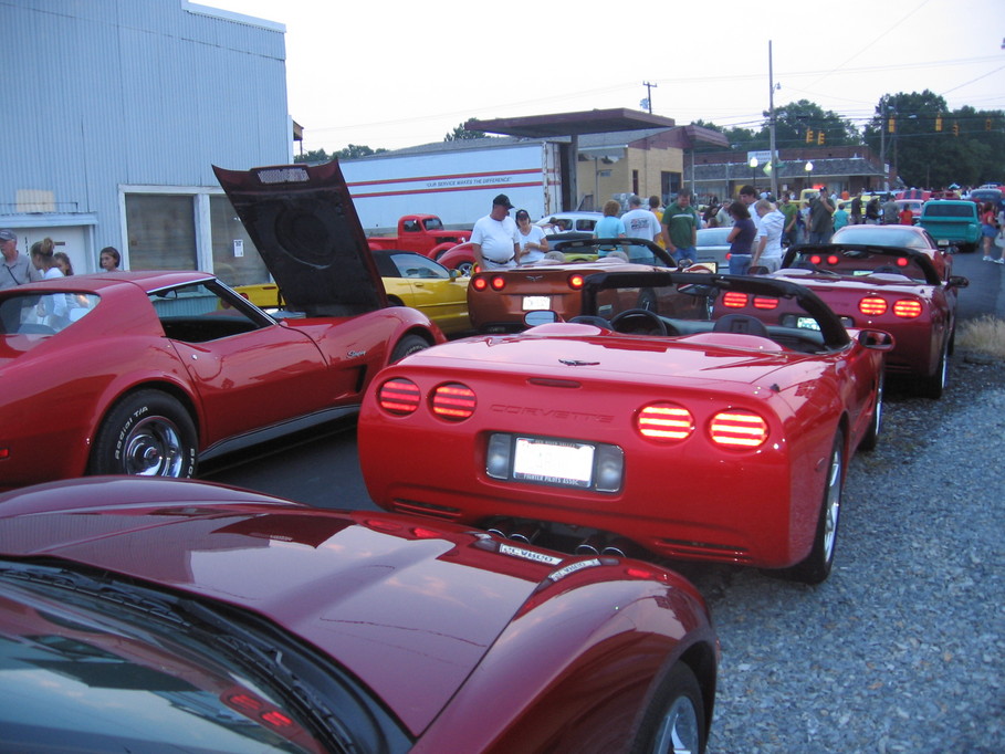Oakboro, NC: The Queen City Corvette Club brought nearly 30 cars to the July 2007 Oakboro Cruise-in. Oakboro has the largest downtown cruise-in held in North Carolina.