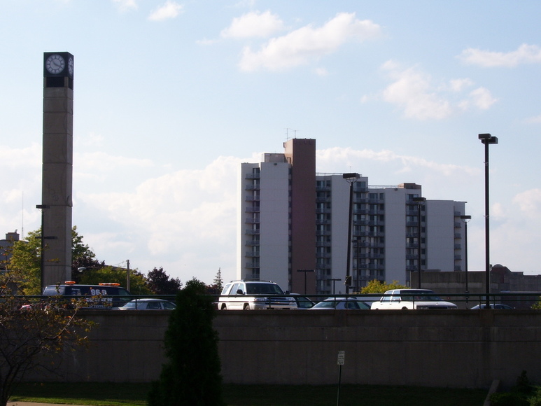 Utica, NY: Hannah Park's Tower of Hope with Kennedy Paza Apartments in the background