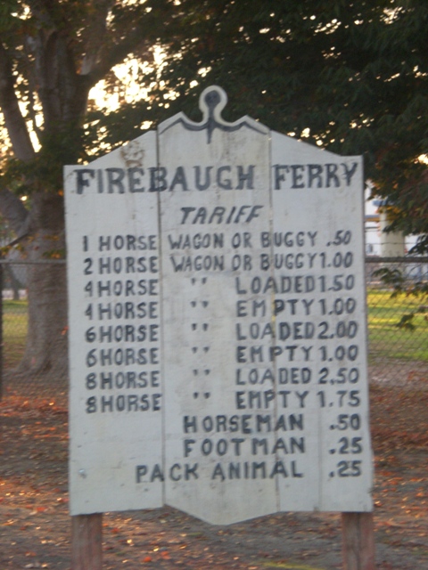 Firebaugh, CA: Firebaugh Ferry Tarrif