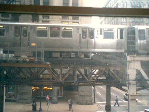 Chicago, IL: photo of el train from youth hostel cafeteria window