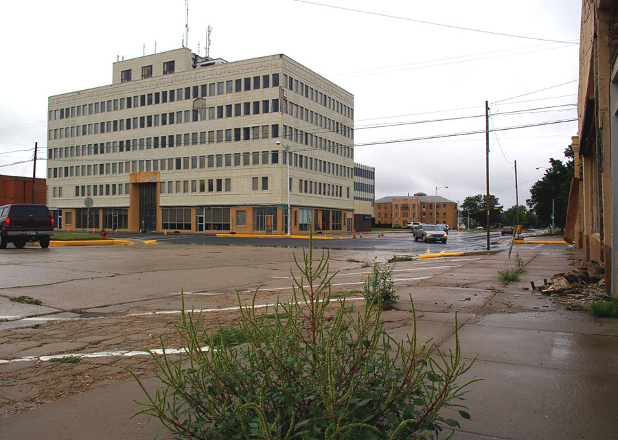 Pampa, TX: ABANDONED MEDICAL BUILDING, once the tallest office building in Pampa, typifies the neglect of the downtown area after most retail business moved to the malls of north Pampa.