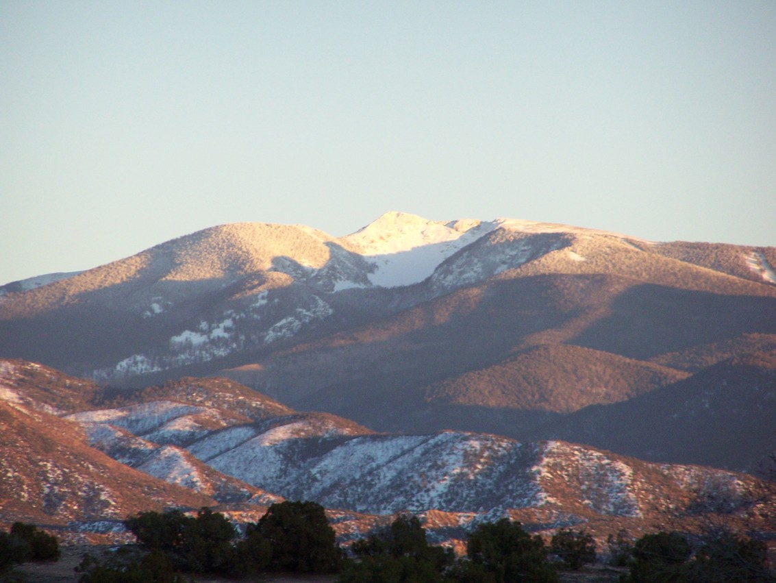 Pojoaque, NM Sangre de Christo Mountains at dusk photo, picture