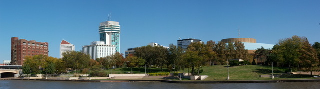 Wichita, KS: Downtown Panorama from Arkansas Riverbank