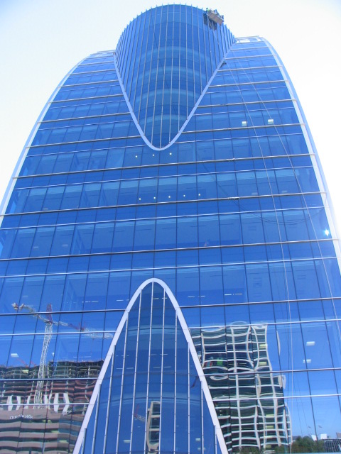 Dallas, TX: Building in downtown Dallas 2007 with window cleaners at top