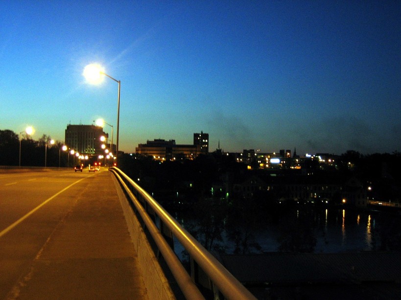 Appleton, WI: Appleton skyline at night from the Oneida Skyline Bridge