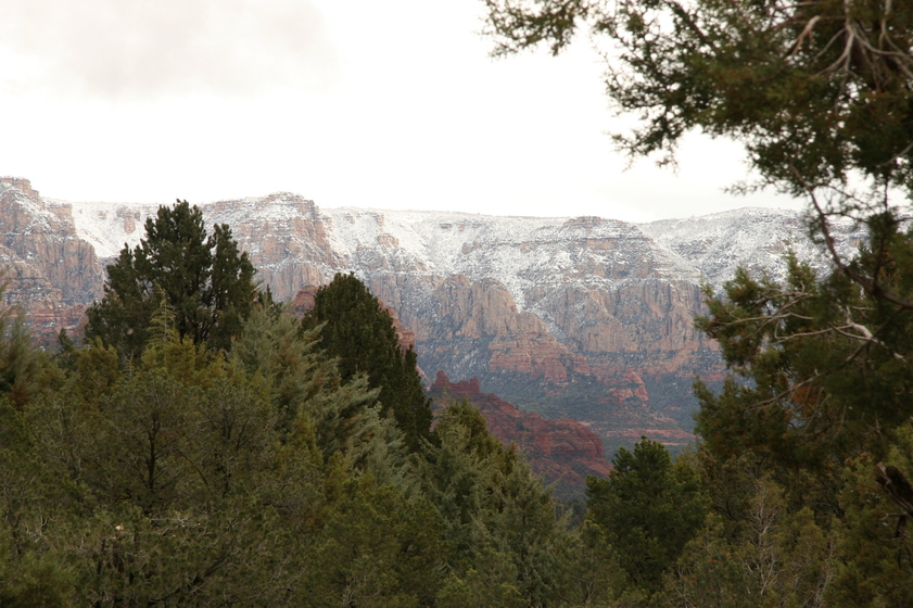 Sedona, AZ: Winter Scene looking toward Schnebly Hill with Snoopy rock in middle of pic