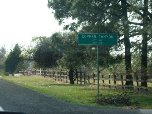 Copper Canyon, TX: City limit sign on FM 407