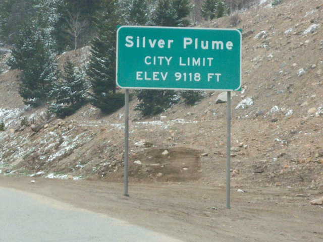 Silver Plume, CO: City Limit sign on I-70
