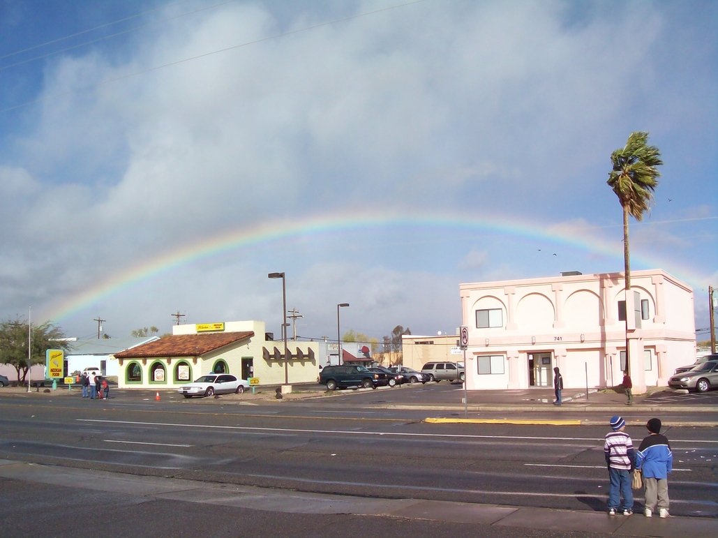 Sierra Vista, AZ: Rainbow over the Christmas Parade down Fry.