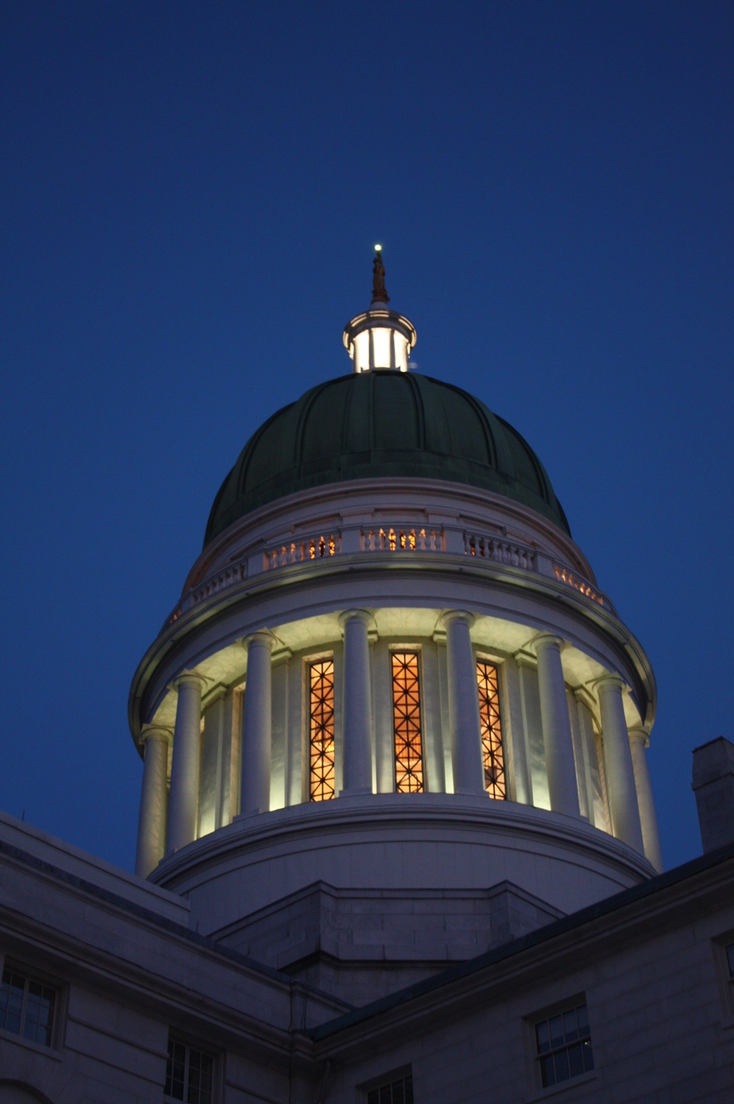 Augusta, ME: maine state house rotunda at night